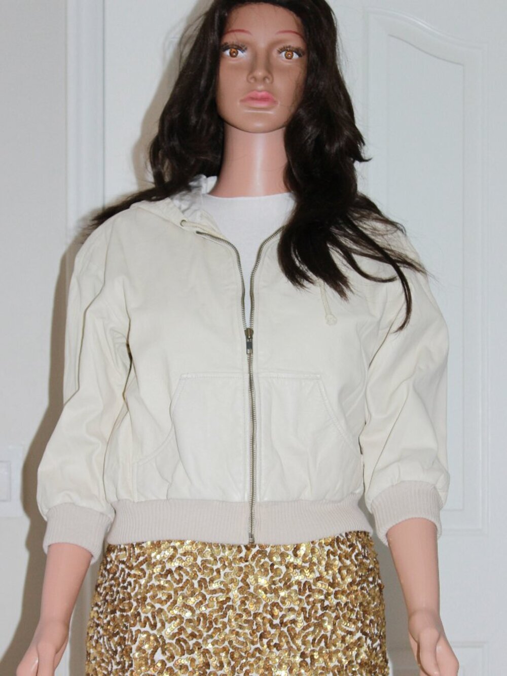 Joie Small Ivory/Cream Leather Hooded Jacket Silk Lined NWT
